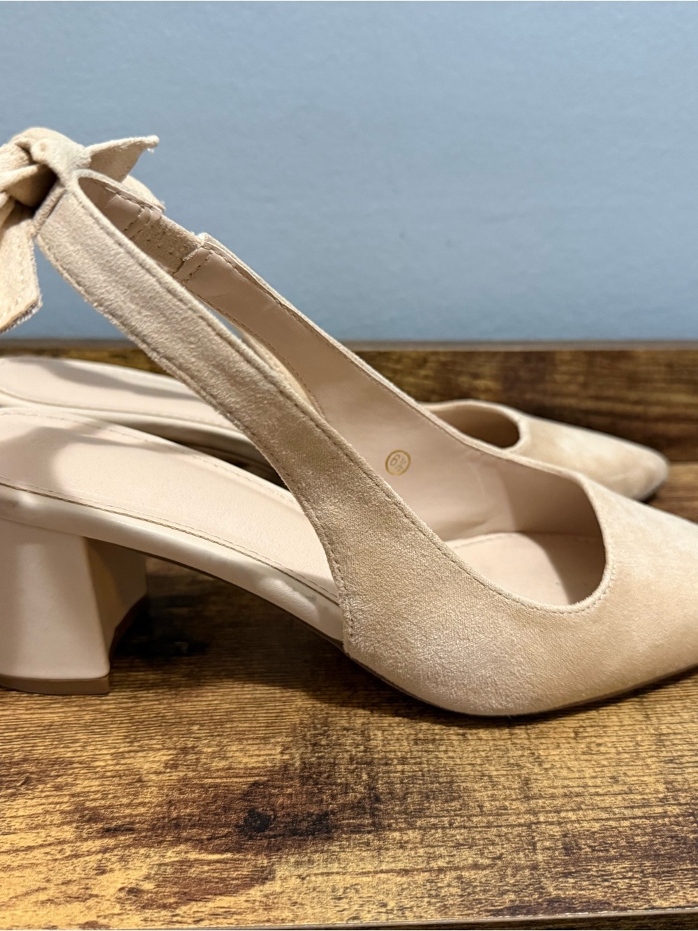Amazon Beige Suede Slingback Block Heels